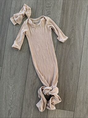 Brave Little Ones knotted gown ribbed size 0-3 months with matching bow